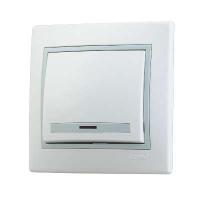 Выключатель 1-кл. СП Мира 10А IP20 с подсветкой с сер. вставкой бел. LEZARD 701-0215-111