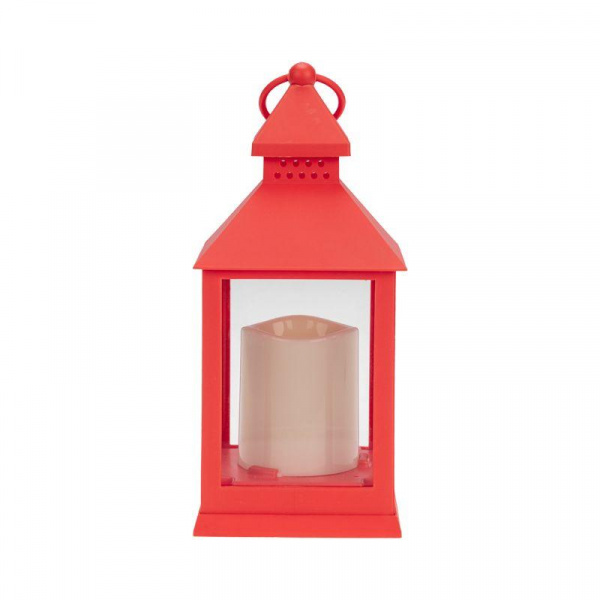 Фонарь декоративный со свечкой красный корпус размер 10.5х10.5х24см тепл. бел. Neon-Night 513-059